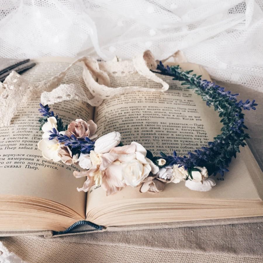 Mariage - Bridal wreath, bridal crown, Lavender crown, Lavender head wreath, woodland wedding, rustic headpiece, rustic crown, bridal floral crown
