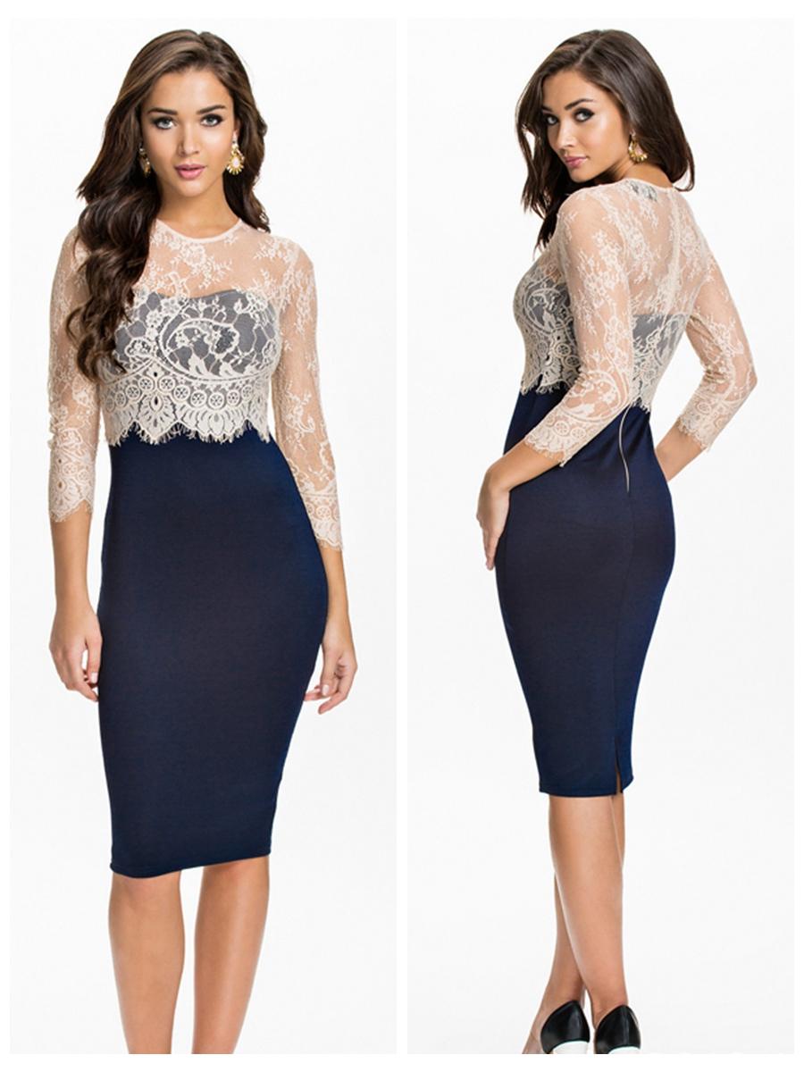 Mariage - Office Lady Career Long Sleeve Lace Dresses