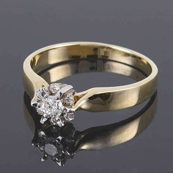 Mariage - Halo engagement ring, Gold engagement ring, Yellow gold ring, 14k engagement ring, Cz engagement ring, Pretty ring gold, Birthstone ring