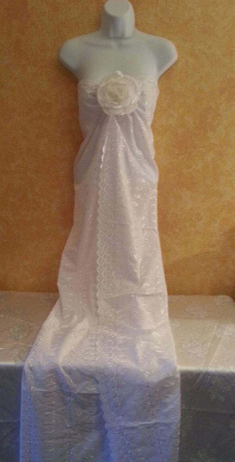 Hochzeit - White Rose Cotton Eyelet Embroidered Bohemian Garden Beach Sheath Party Evening Club Cruise Wedding Bridal Gown Costume