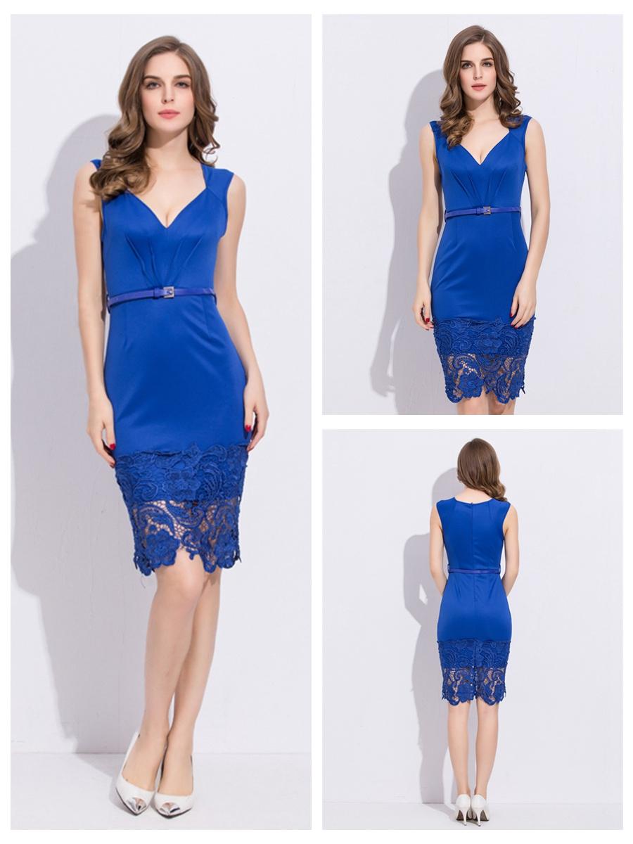 زفاف - V-neck Sleeveless Casual Blue Dress