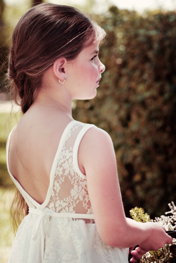 زفاف - Ivory Lace Wedding Flower Girl Dress