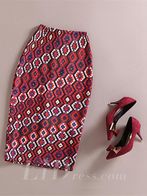 زفاف - Red Women Modern Design Colorful Print Skirt Lid1605121023
