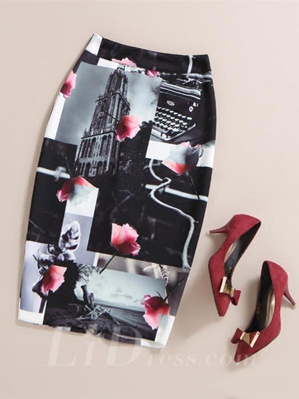 زفاف - Black Women Modern Design Colorful Print Skirt Lid1605121020