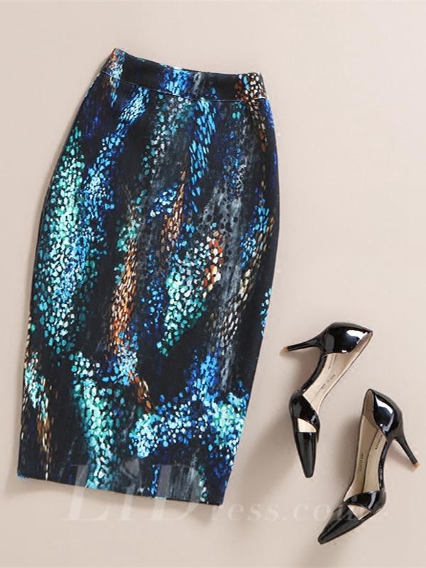 زفاف - Blue Women Modern Design Colorful Print Skirt Lid1605121017