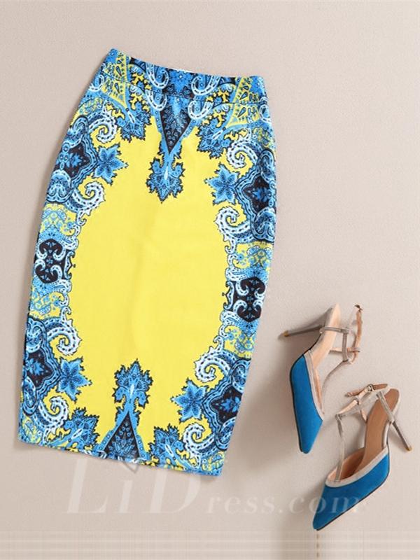 زفاف - Blue Women Modern Design Colorful Print Skirt Lid1605121016