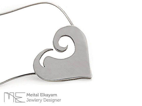 زفاف - Heart Necklace, Heart Pendant in Sterling Silver - Wave Shape Silver Heart Necklace, Sterling Heart Necklace,Heart Necklace 