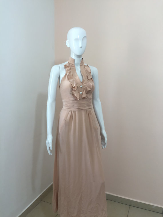 Hochzeit - peach dress *romantic dress * Summer Maxi Dresses * Evening Maxi Dress* cocktail dress* v neck dress *prom dress *vintage dress
