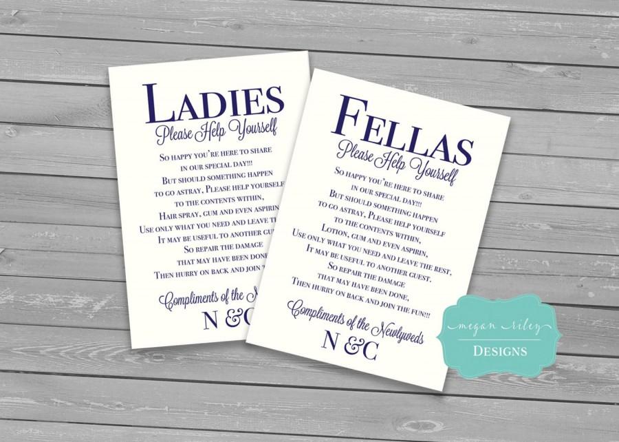 Hochzeit - Wedding Bathroom Basket Printable/ Males & Females /Guest Bathroom Sign Wedding Print/ Custom/ DIY