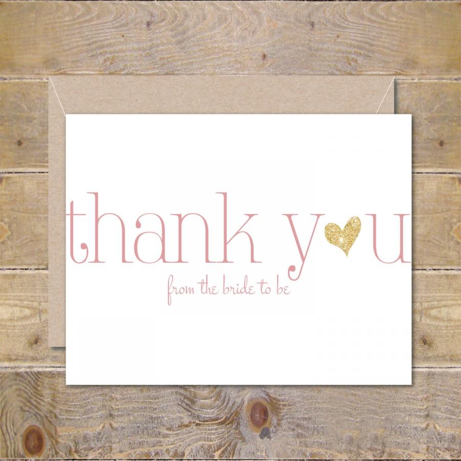 Hochzeit - Bridal Shower Thank You Cards, Bride To Be, The Future Mrs, Gold Glitter, Blush Pink, The Soon To Be Mrs, Bridal Shower Thank You Notes