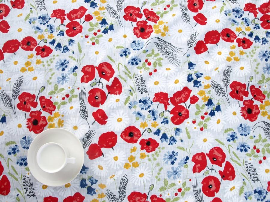 Wedding - Linen Wedding tablecloth poppy meadow Eco Friendly 56"x56" or made to order your size, also napkins and table runner available, eco GIFT