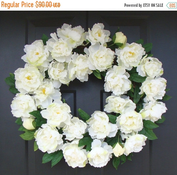 Mariage - SUMMER WREATH SALE White Summer Wreath- Wedding Wreath- White Peonies- Peony Wreath- Wedding Decor- Summer Wreath Decor- 24 Inch Year Round
