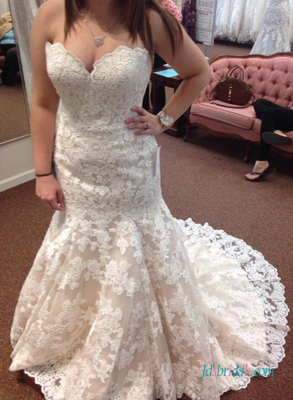 زفاف - H1582 Designer inspired Sweetheart neck lace mermaid wedding dress