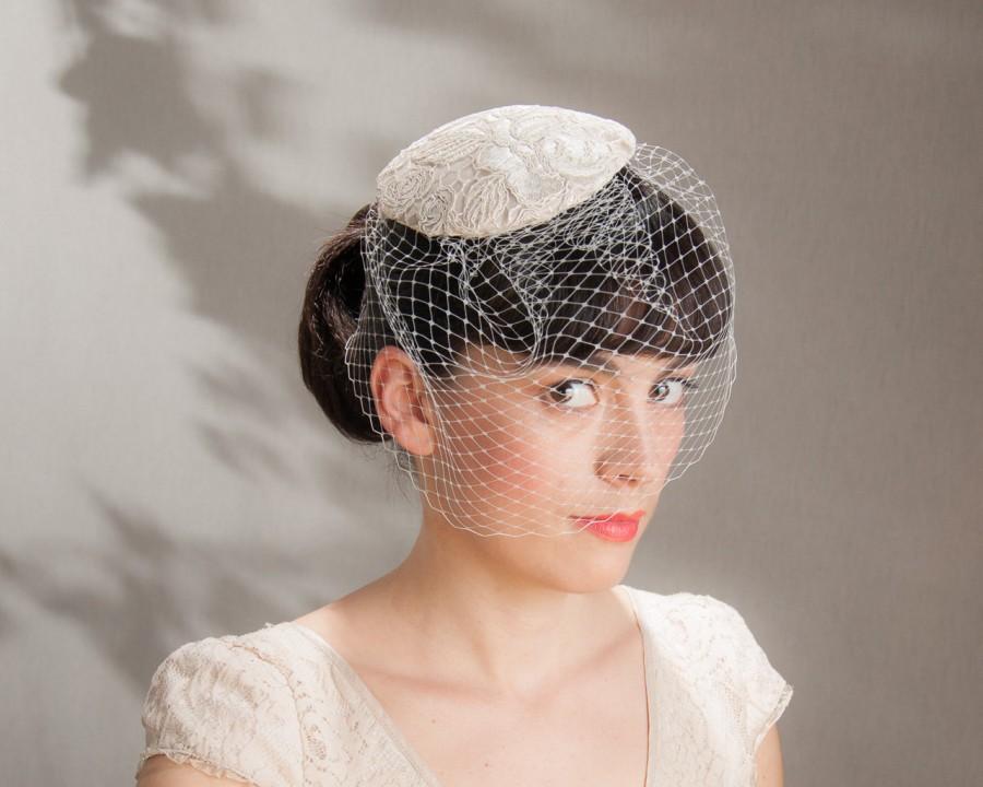 Mariage - Wedding Headpiece white veil creme