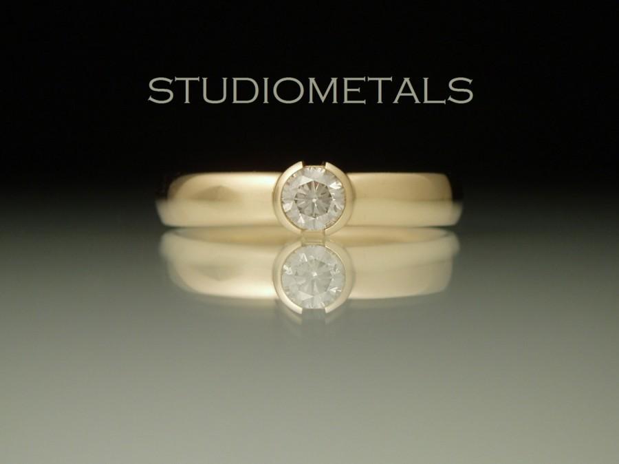 Mariage - Yellow Gold Engagement Ring, Diamond Engagement Ring, Simple Engagement Ring, Diamond Bezel Engagement Ring, R590
