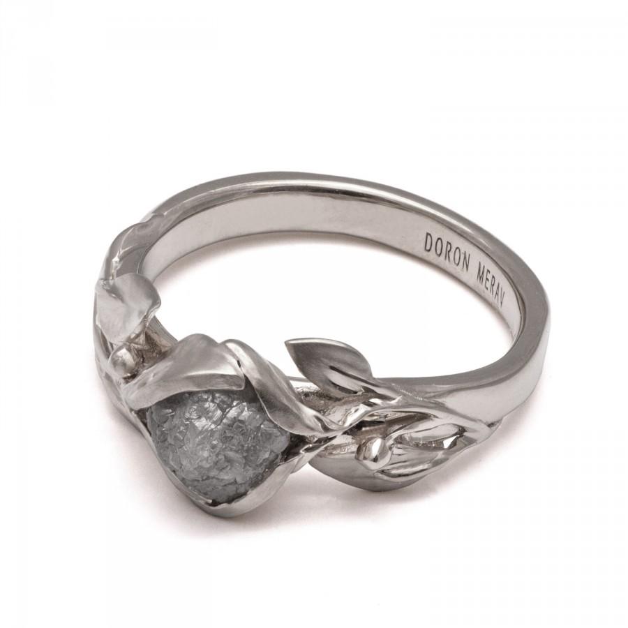 Wedding - Leaves Engagement Ring - 18K White Gold and Rough Diamond engagement ring, Unique Engagement ring, rough diamond ring, raw diamond ring, 10