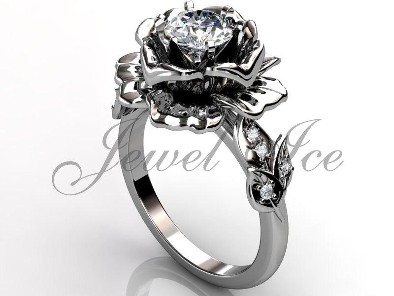 Mariage - Platinum diamond unusual flower engagement ring, bridal ring, wedding ring ER-1032