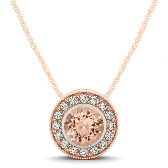 Mariage - Morganite & Diamond Halo Pendant Necklace 14k Rose Gold - Morganite Jewelry - Morganite Necklaces for Women - Anniversary Gifts for Her