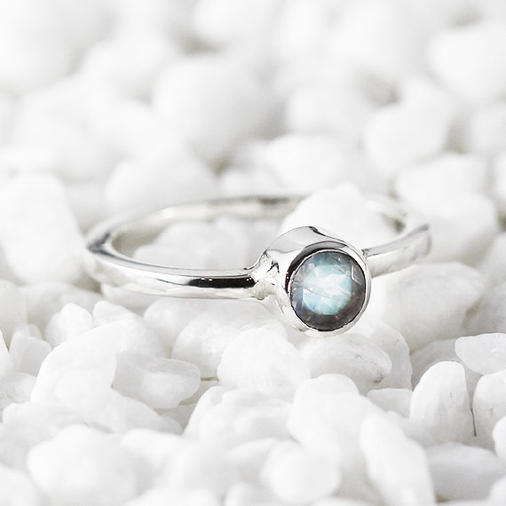 Wedding - Rainbow Moonstone Ring Sterling Silver Personalized Birthstone