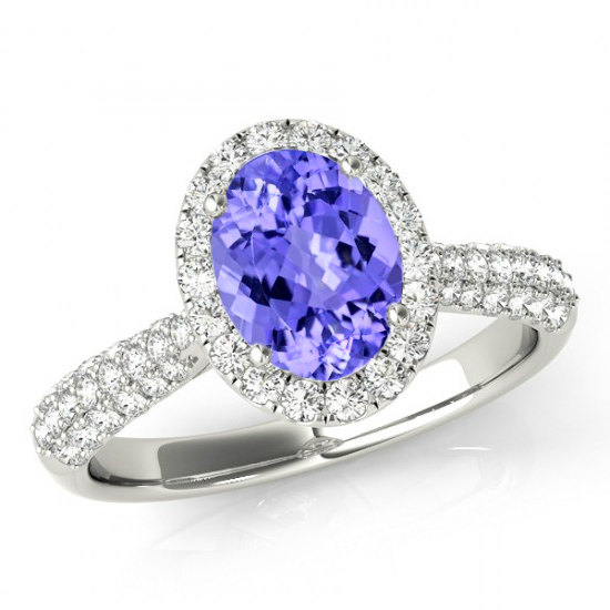Mariage - 8x6mm Oval Tanzanite & Diamond Pave Engagement Ring 14k White Gold - Tanzanite Rings - Tanzanite Jewelry - Anniversary Ring - For Women