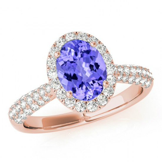 Wedding - 8x6mm Oval Tanzanite & Diamond Pave Engagement Ring 14k Rose Gold - Tanzanite Rings - Tanzanite Jewelry - Anniversary Ring - For Women