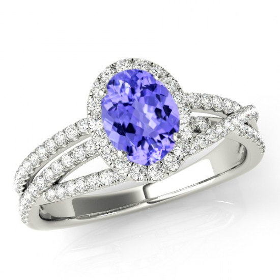 Mariage - 8x6mm Oval Tanzanite & Diamond Multi Row Engagement Ring 14k White Gold - Tanzanite Rings - Tanzanite Jewelry - Anniversary Ring - For Women