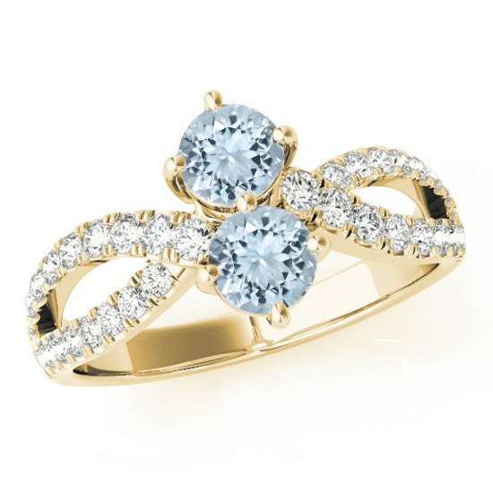 زفاف - Aquamarine & Diamond Split Shank Ring 14k White Gold- Engagement Rings - Promise Rings, Aquamarine Jewelry Anniversary - Raven Fine Jewelers