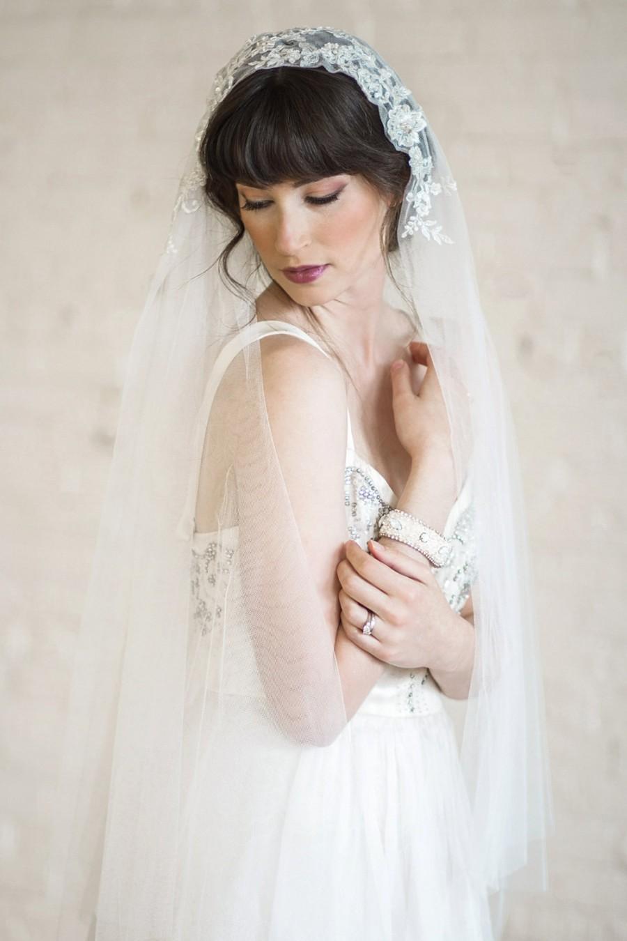 Wedding - Bridal Veil, Juliet Cap Veil, Lace Wedding Veil, Floor length Veil, Double Layer Veil,  Bridal Veil, Tulle Veil,