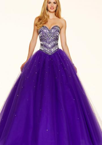 Wedding - Purple Blue Sequins Beading Lace Up Tulle Sweetheart Ball Gown Floor Length