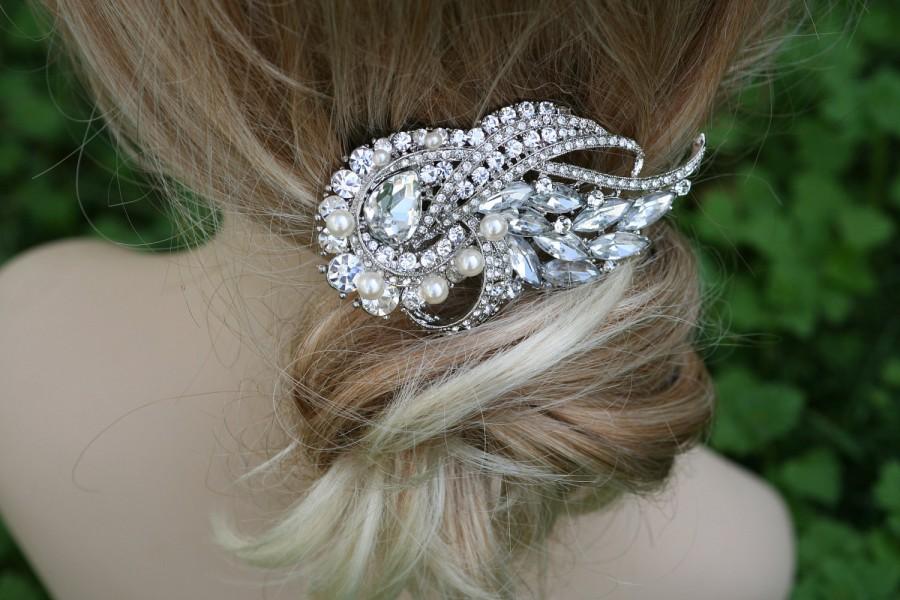 Wedding - Crystal Hair Comb, Barrette, Swarovski comb, Hair Flower, Bridal comb, Hair Accessories, Wedding Jewelry, Unique Feather shape Bridal comb