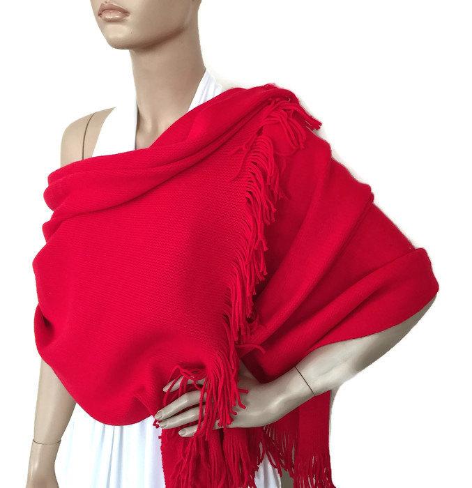 Mariage - Red Winter Shawl, Red Warm Scarf, Bone Knit Scarf, Elegant Red Wrap, Winter Wedding Bridal Shawl, Blanket,Soft Cozy Cover Up, Christmas Gift