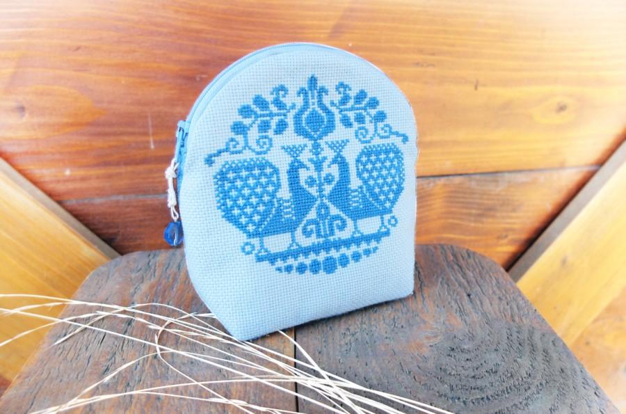 زفاف - Ethnic bag_Blue peacocks. Embroidered Cosmetic Bag. Rustic Wedding Purse. Embroidery Clutch. Blue handbag. Bride Gift. Ukrainian embroidery