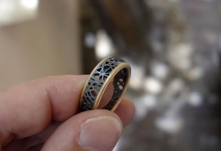 زفاف - Unique Wedding Ring Oxidized Silver & Gold Ring Mixed Metal Men's Wedding Band Handmade Black Silver Ring Promise Ring Sterling Silver Ring