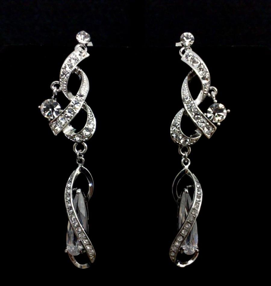 Hochzeit - Infinity Bridal Earrings, Cubic Zirconia Teardrop Earrings, Swarovski Crystal Jewelry, FOREVER