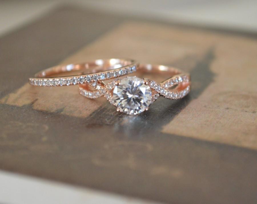 Hochzeit - Twist Engagement Ring Setting - Rose Gold Twisted Band - Twisted Infinity Engagement Ring - Art Deco Promise Ring - 14k Gold Wedding Set