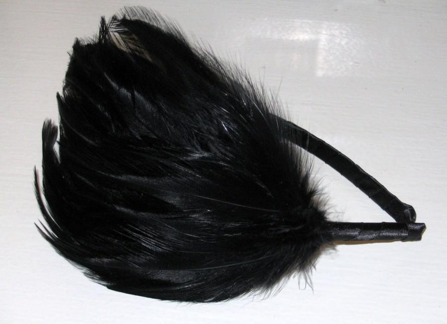Свадьба - Black Feather Headband Fascinator Feathers Slim Hair Band Handmade Hair Accessory