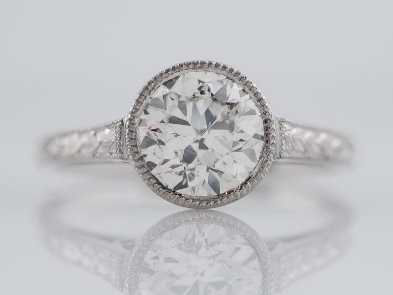 Wedding - 1930's Engagement Ring Art Deco 1.18ct Old European Cut Diamond in Platinum