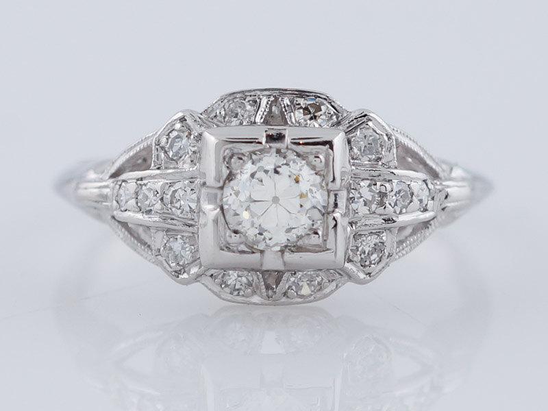 Mariage - Antique Engagement Ring Art Deco .36ct Old European Cut Diamond in Platinum