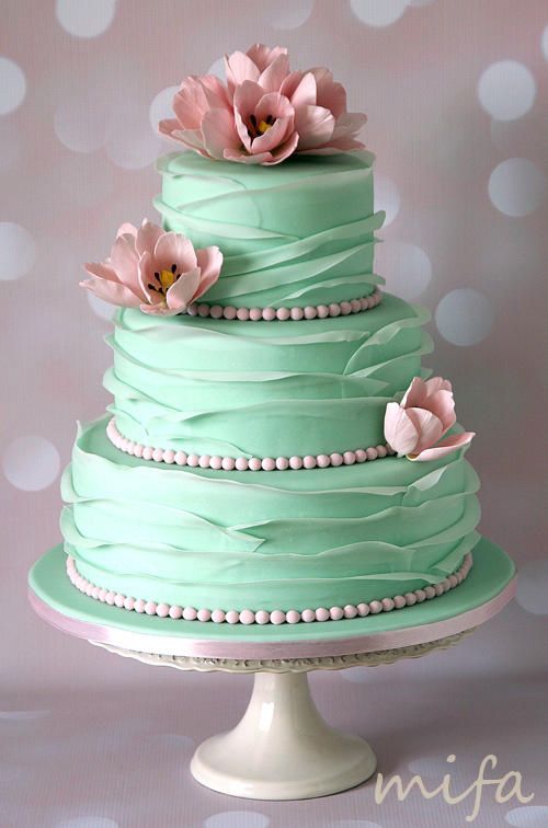 Wedding - Mint Ruffle Wedding Cake