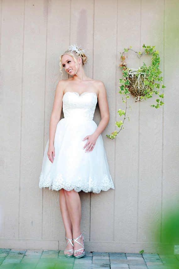 Hochzeit - Camille - Short Wedding Dress, Organza An Lace , Reception Dress