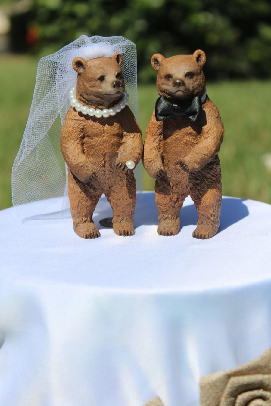 Свадьба - Bear Wedding Cake Topper - Mr & Mrs Bear - Bride and Groom - Rustic Country Chic Wedding