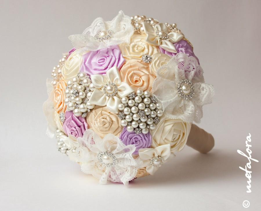 Свадьба - SALE!!! Brooch bouquet, Lilac-Ivory Fabric Wedding Bouquet, Unique Fabric Flower Bridal Bouquet