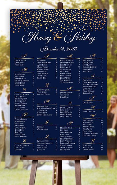 Свадьба - Wedding Seating Chart -  RUSH SERVICE - Gold Polka Dots Confetti Sprinkle Navy Wedding Seating Chart  Poster - Digital Printable File HBC104