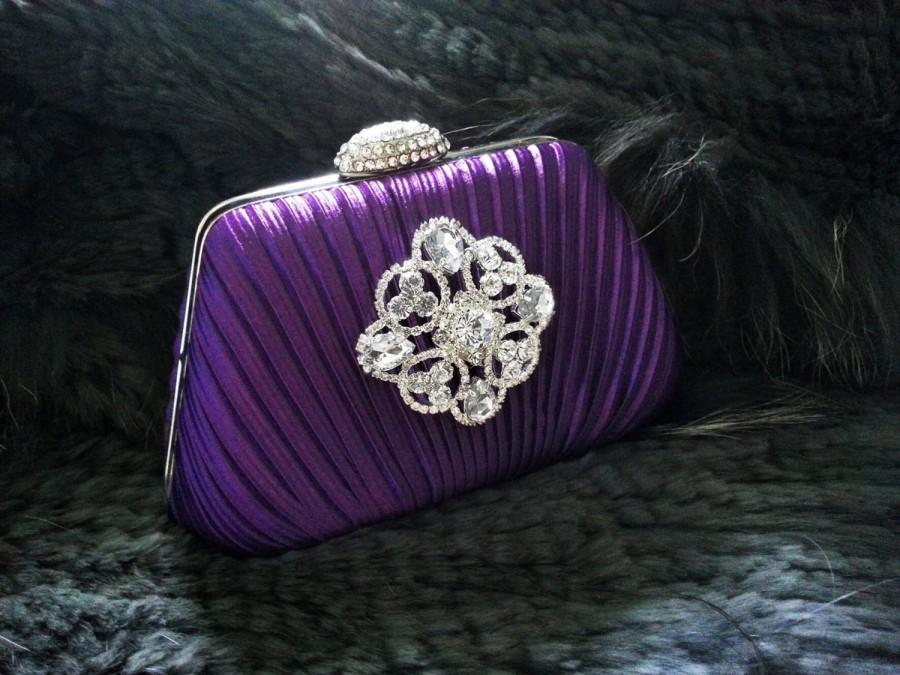 زفاف - Crystal Rhinestones Flower Box Clutch - Purple Satin Formal Clutch Bag - Wedding Clutch - Love Bling Bling