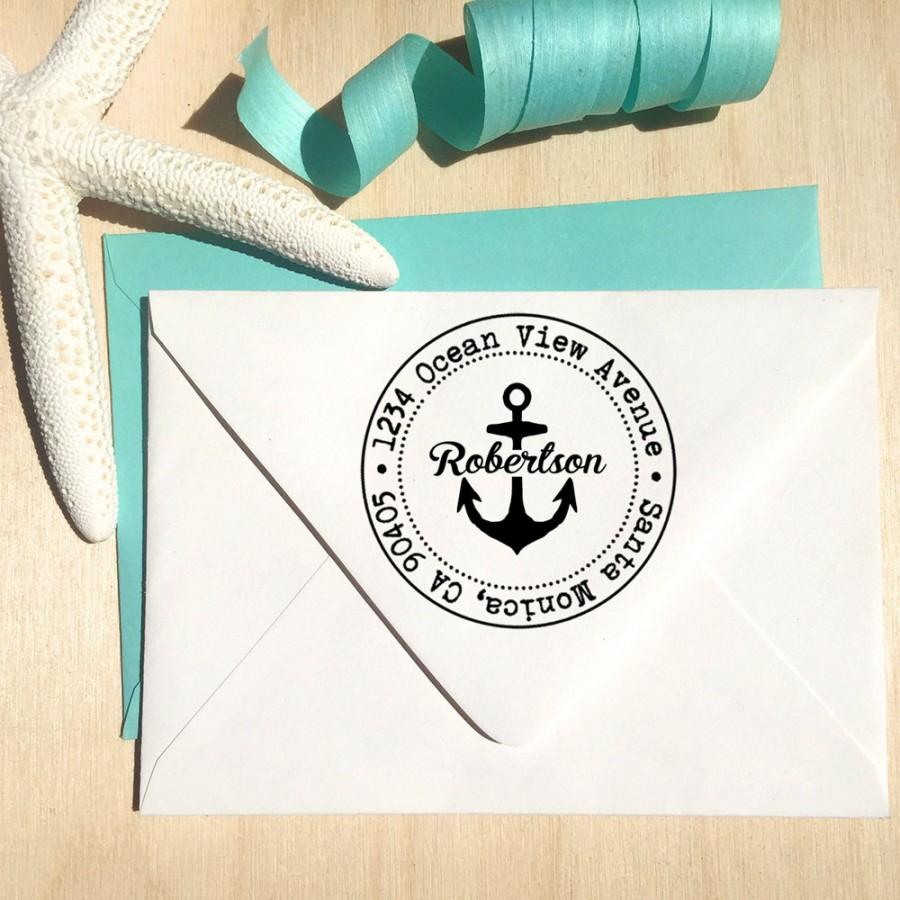 زفاف - Anchor Nautical Address Stamp in a circle, great personalized gift, customized gift, housewarming gift