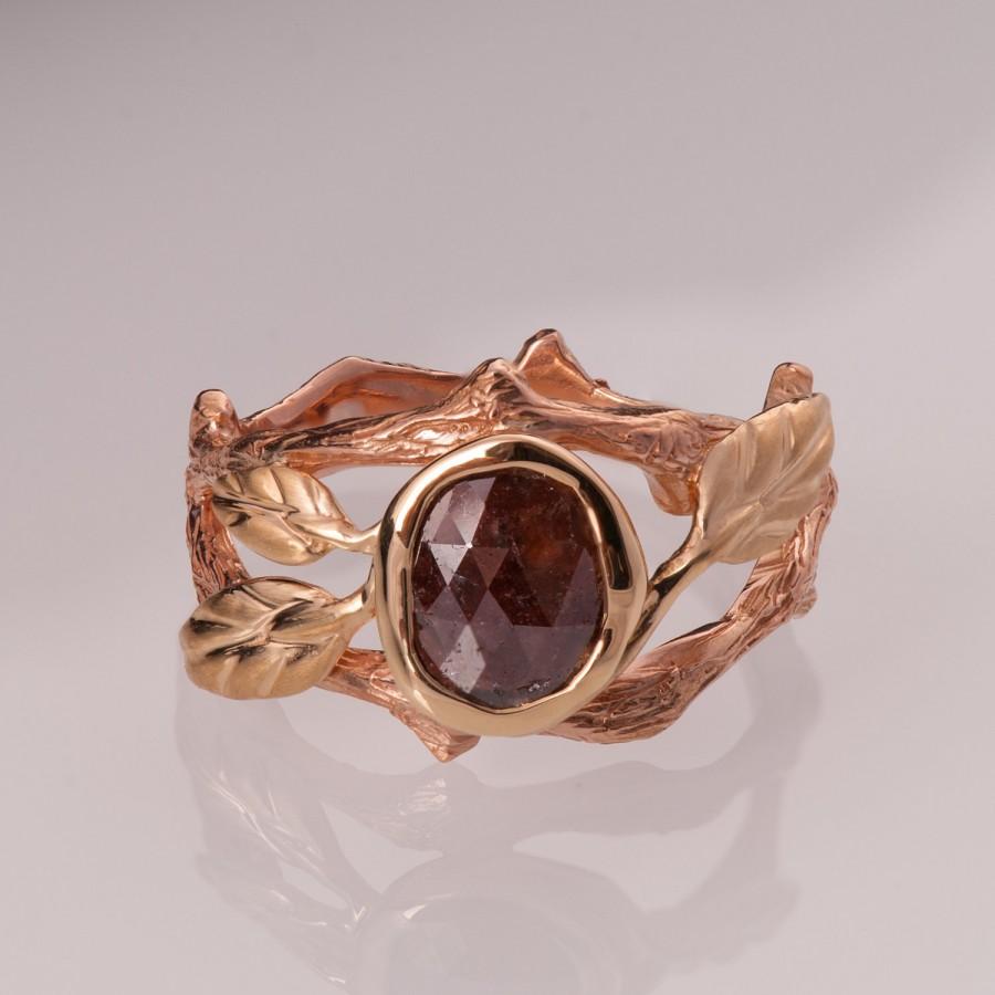 Mariage - Rose cut diamond ring - Twig and Leaf Engagement Ring, two tone engagement ring , Rose Cut Diamond Branch Ring, rose gold engagement ring, 8