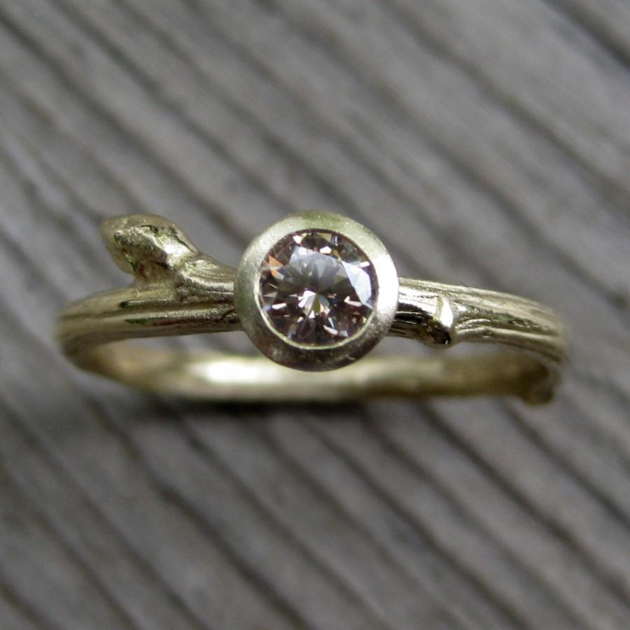 Wedding - Cognac Diamond Twig Engagement Ring: White, Yellow, or Rose Gold