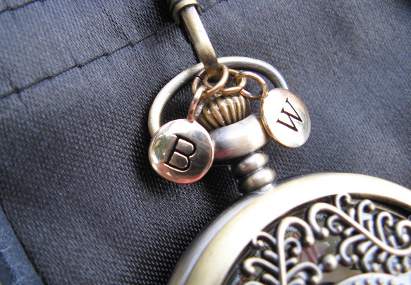 Hochzeit - 1pc Personalized Bronze Letter Charm Disk - Alphabet Charm - Pocket Watch Stamped Letter Disk - Groomsmen - Item SBD A-Z