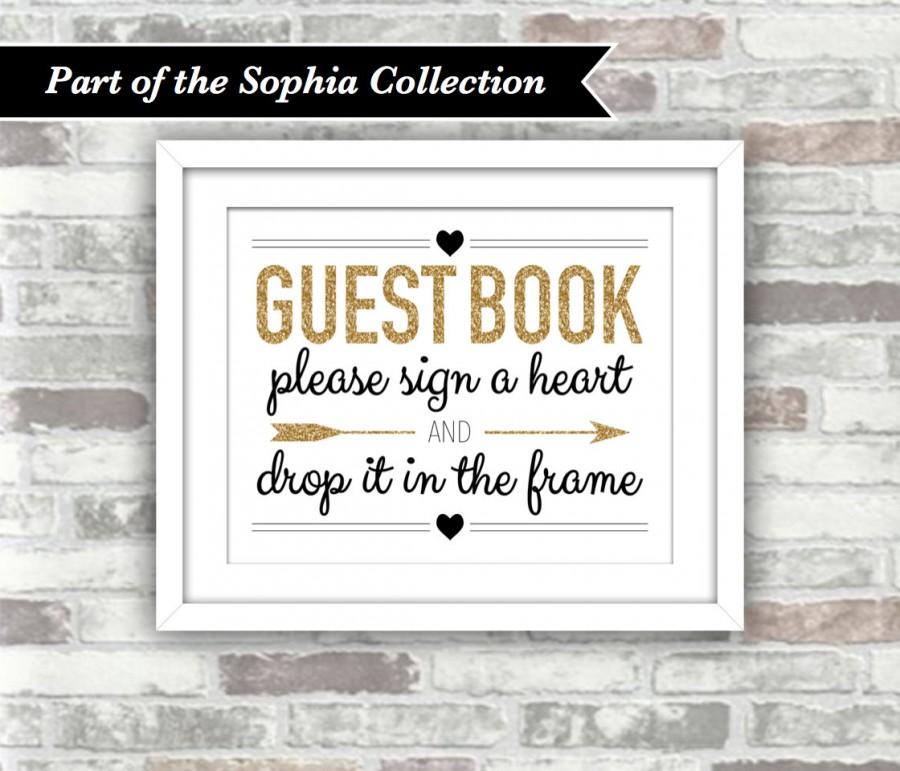 Свадьба - INSTANT DOWNLOAD - Printable Wedding Drop Top Drop Box Heart Guestbook Sign - SOPHIA Collection - Gold Glitter Black - Digital Files 8x10