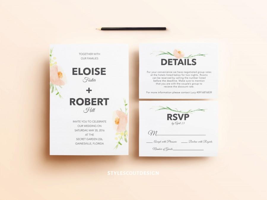 Свадьба - Printable Wedding Invitation - Floral Suite - Wedding Invitation Suite